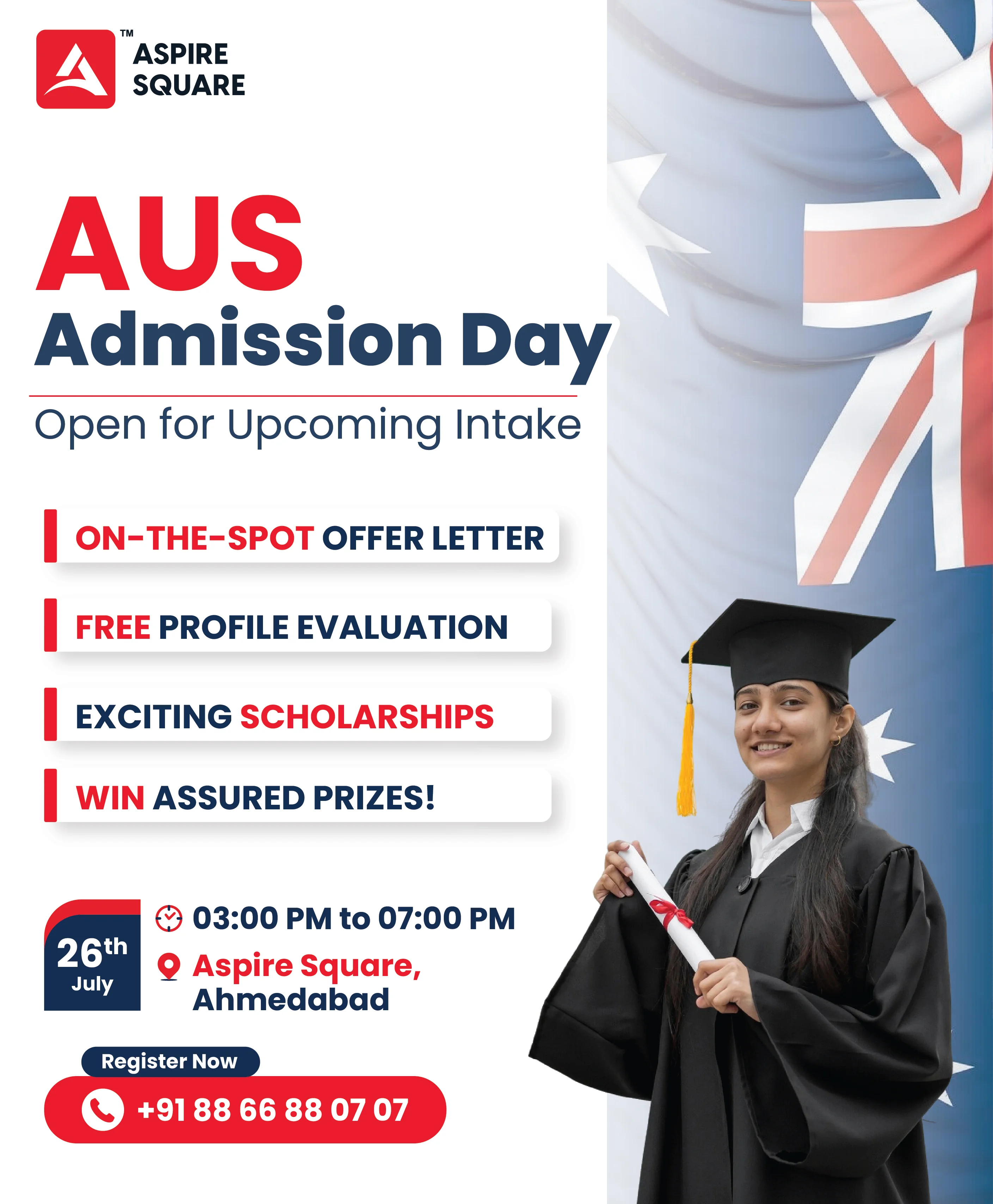 AUS Admission Day 26 July 2025 at Aspire Square, AHM