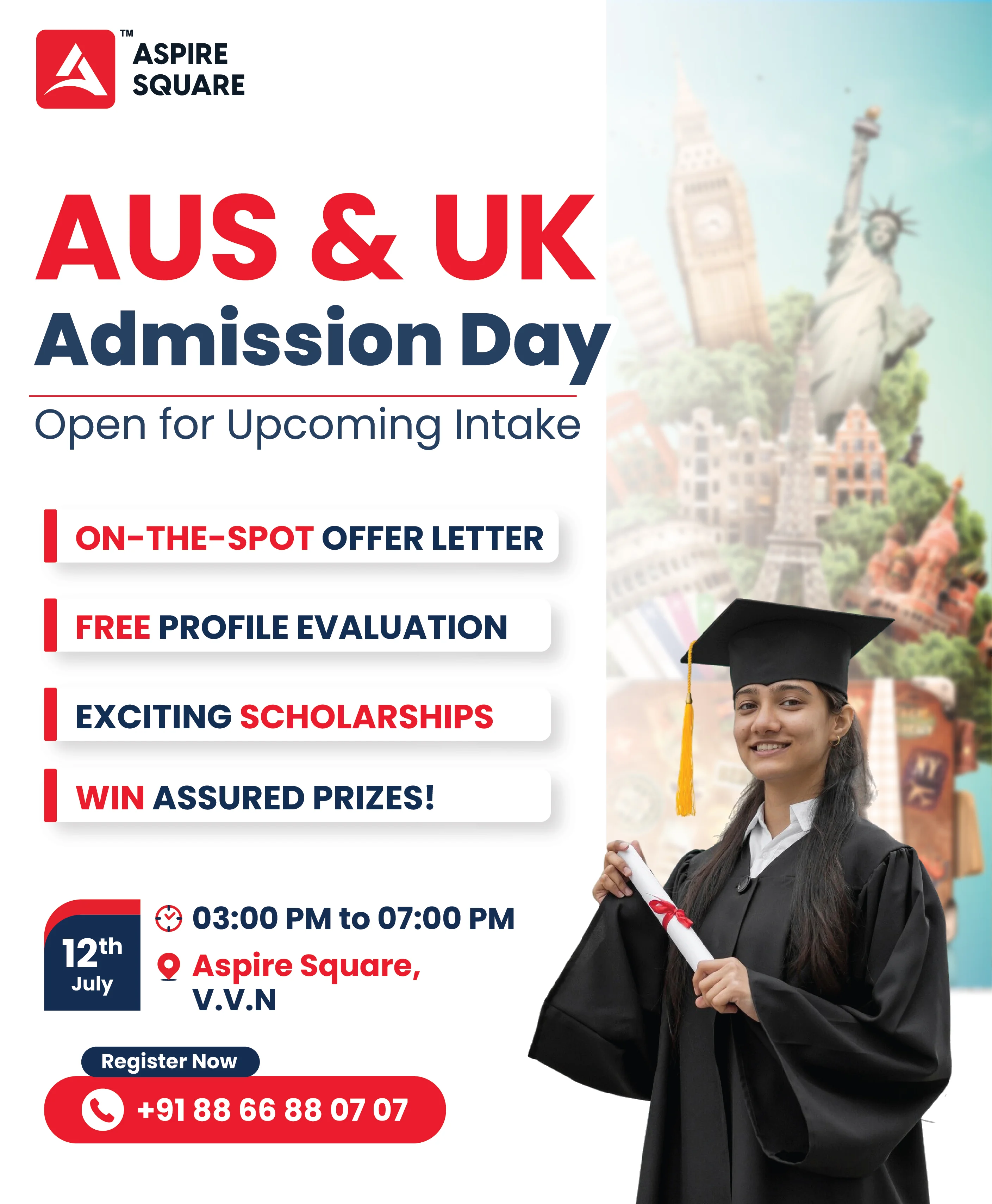 UK & Aus Admission Day 12 July 2025 at Aspire Square, VVN